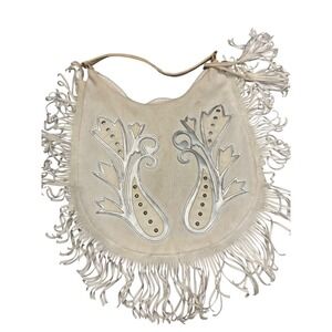 Murval Tan Faux Suede Fringe Hobo Bag Paisley Studded Boho Shoulder Bag Large